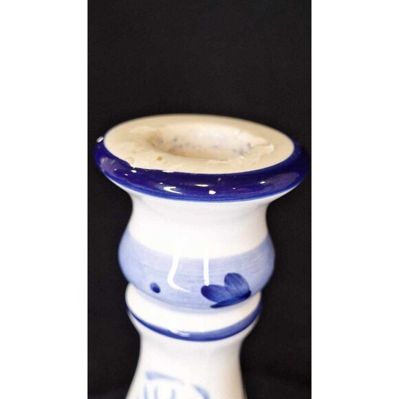 Set of 2 Candle Holders Blue Floral Design Possibly Lillian Vernon, Not Marked - Picture 8 of 12
